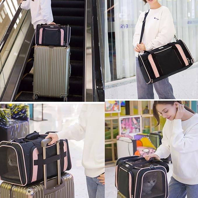 Expandable Pet Carrier Airline Approved,Soft-Sided Dog Cat Carrier Bag,Collapsible Kennel Pet Travel Bag,Washable Pads,Shoulder Strap for Cats, Puppy and Small Animals