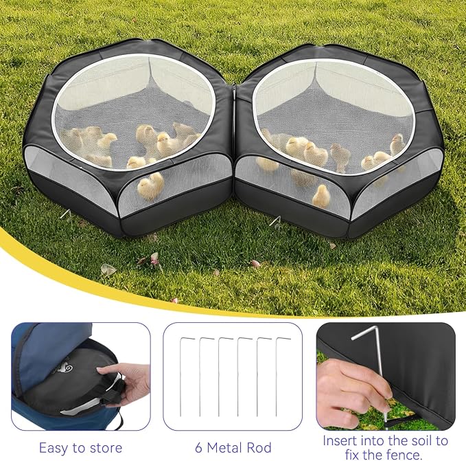 Pawaboo Small Animals Playpen, Portable Chicken Coop Run Large Chick Brooder with Zipper Splicing, Pop Up Pet Enclosure Cat Tent for Guinea Pig Bunny Puppy Indoor Outdoor, Black