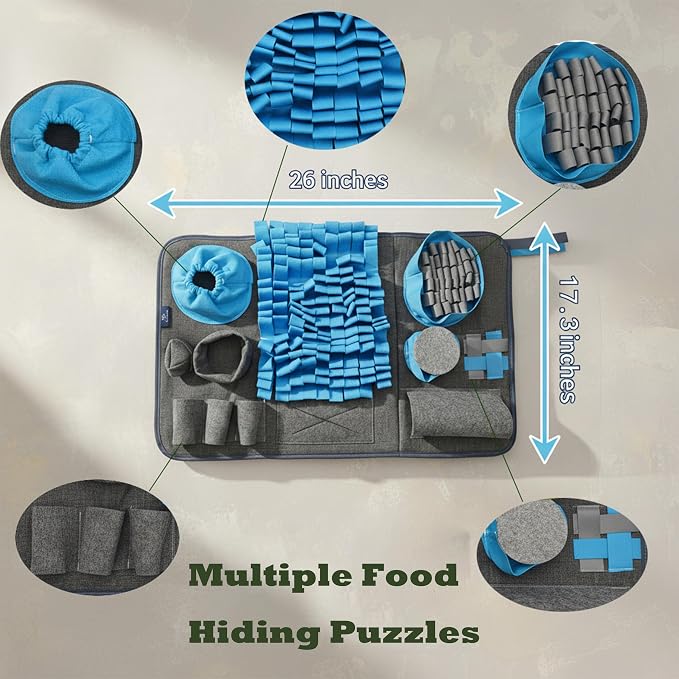 S Snuffle Mat for Dogs Blue - Interactive Dog Puzzle Toy Enrichment Feeding Mat for Mental Stimulation, Slow Feeder Nosework Game, Washable Non-Slip Sniff Mat for Small Dogs