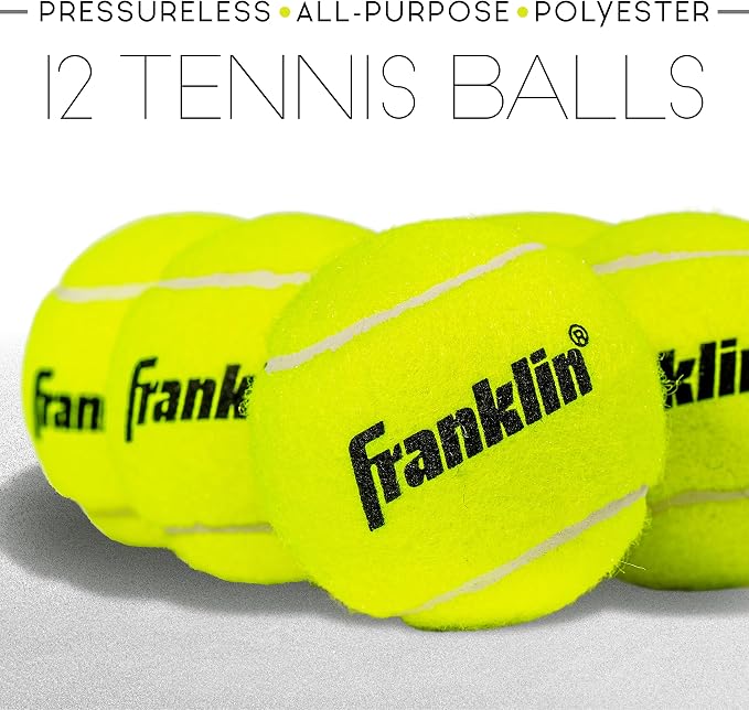 Franklin Sports Pressureless Tennis Balls - Official Size, Low Pressure - Great for Training + Practice - Low Bounce - All Court Surface - Carry Bag Included