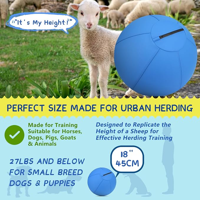 Herding Ball for Dogs and Horses, 25" Jolly Ball for Dogs, Dog Herding Balls for Australian Shepherd Collie, Durable Bite-Resistant with Reinforced Stitching, Large Dog Toys Gifts for Dog - Blue