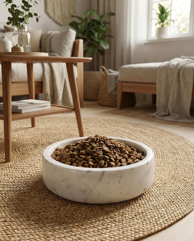 OOBOOB Natural Marble Dog Bowls, Heavy Non-Slip Dog Food Bowl & Dog Water Bowl for Dogs and Cats, Minimalist Design with Unique Natural Veining, Premium Pet Feeding Bowl