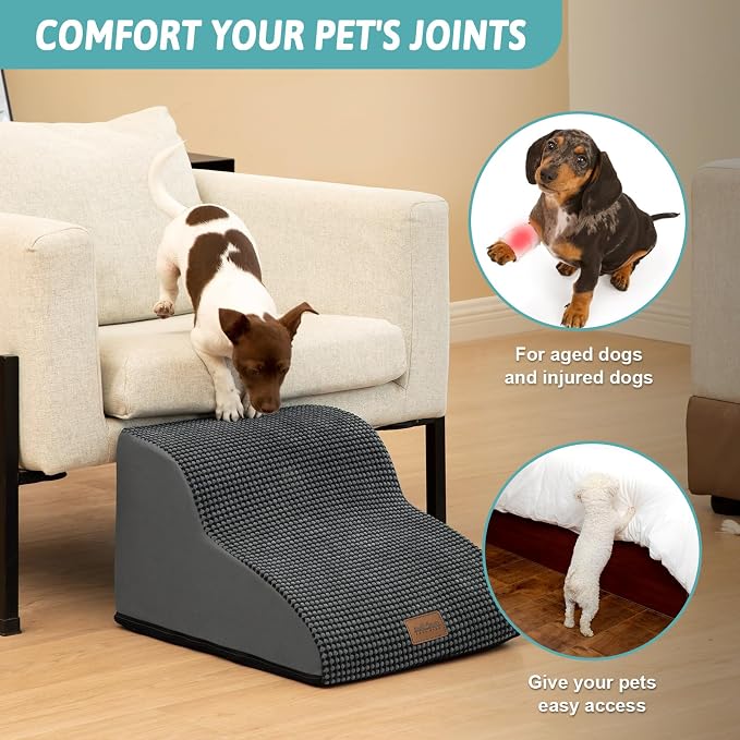 COZY KISS Dog Stairs for Small Dog, Pet Step with Leakproof Cover, High Density Foam Cat Ramp for Chair or Sofa, Lightweight, Durable, Comfort, 15.7x19.7x11.8 inch, 2 Step, Charcoal Grey