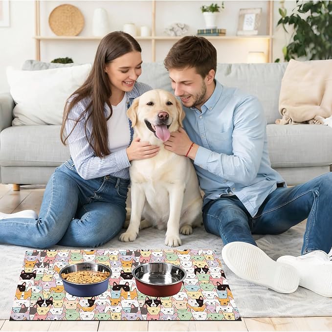 Dog Food Mat, Absorbent Pet Feeding Mat for Dog & Cat Food and Water Bowl, Non-Slip Quick Dry Pet Placemat Floor Protector for Messy Drinkers(12 x 20in)