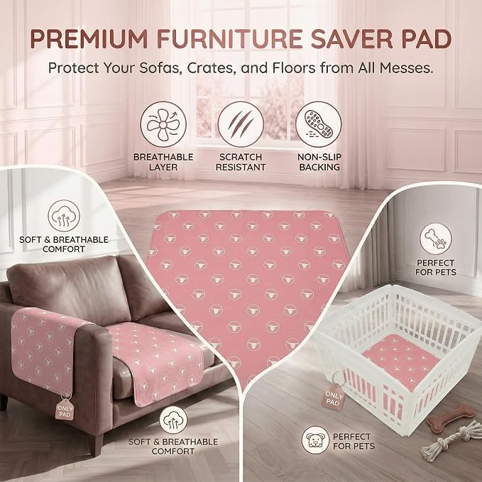 PJYuCien Non-Slip 36"x36" Pet Playpen Mat with 3-Layer Comfort, Reusable and Washable Training Crate Pad, Travel Mat and Sofa Protector for Puppies, Dogs, Cats, Rabbits, and Small Animals, Pink