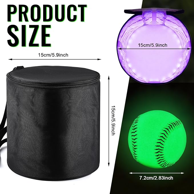 Hiboom 3 Pcs 3 Inch Glow in The Dark Baseballs UV Light Quick Charger Bag for Adults Playground Backyard Game Outdoor in The Dark Games