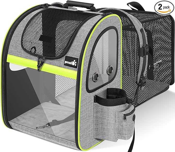 Pecute Pet Carrier Backpack, Cat Backpack Carrier, Expandable with Breathable Mesh for Small Dogs Cats Puppies, Dog Backpack Carrier for Hiking Travel Camping Outdoor, Hold Pets Up to 18 Lbs