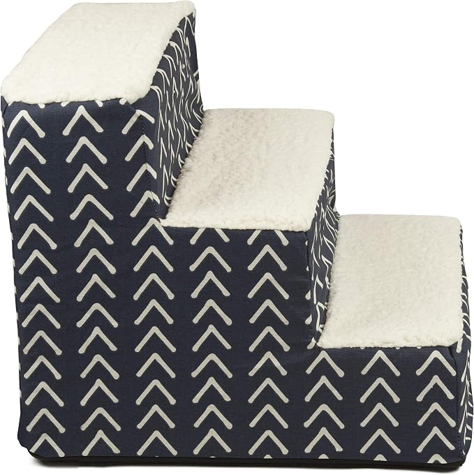 Majestic Pet 3 Step Portable Dog Stairs for Small Dogs to get on Bed Supports 25 lbs or Less – Dog Steps for High Bed with Machine Washable Cover – Pet Stairs for Cats Boho Arrow Navy Blue