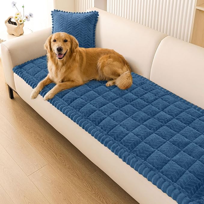 Smiry Couch Cover for Dogs, Non Slip Fuzzy Pet Sofa Covers Washable for 3 Cushion Couch, Soft Thick Furniture Protector for Cats Dogs, Against Fur, Dirt, Scratch Resistant (Navy Blue, 27.6" x 82.7")