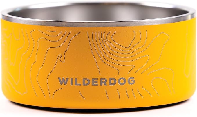 Widlerdog Stainless Steel Dog Bowl with Extra Durable Kitchen-Grade BPA-Free Stainless Steel with Non-Slip Rubber Ringed Bottom (Mustard, 64 oz)
