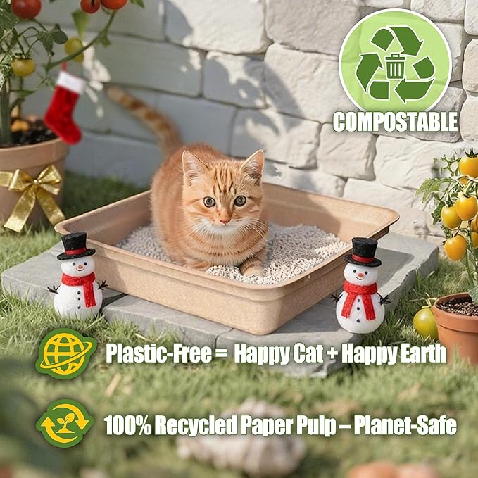 Disposable Litter Boxes for Cats Large: 6-Pack Leak-Proof Sustainable for Indoor/Travel Use Standalone or as Liner 17.5'' x 13.5''
