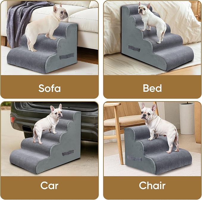 PAWSCRAT Pet Stairs for Dogs 5-Step, 22.8" H Pet Stairs for High Bed, Couch Sofa & Chair, 30D Material Soft Foam Dog Steps with Non-Slip Bottom Surface Removable Washable Cover, Grey