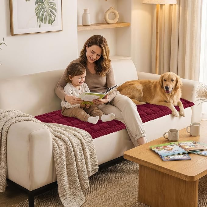 Smiry Couch Cover for Dogs, Non Slip Fuzzy Pet Sofa Arm Covers Washable for Armrest & Backrest, Soft Thick Furniture Protector for Cats Dogs, Against Fur, Dirt (Red, 27.6"x27.6")
