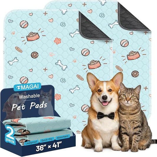 Washable Pee Pads for Dogs and Cats, 36x41In 5-Layer Ultra-Absorbent & Leak-Proof Potty Training Pads, Non-Slip Whelping Potty Pads for Housebreak Crates, Floors and Cars, 2 Packs Blue
