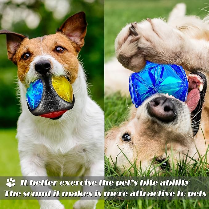 Sumind 4 Pieces Light up Squeaky Dog Balls LED Flashing Light up Ball for Aggressive Chewers Glow in the Dark Flashing Ball Pet Squeaky Toy Bounce Activated Toy for Medium Small Dogs Gift