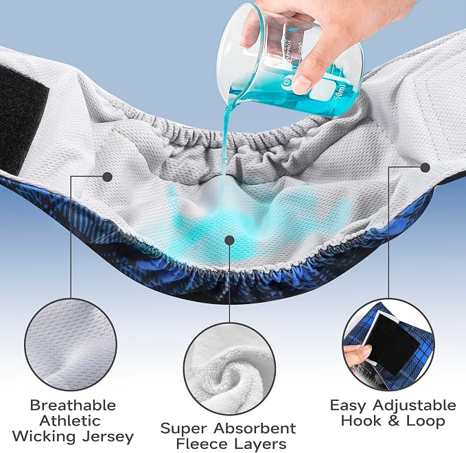 5 Pack Male Dogs Diapers, Washable Reusable Premium Belly Bands for Male Dogs, High Absorbing Male Dog Pee Wraps for Doggie in Incontinence or Excitable Urination and Training Grid Large