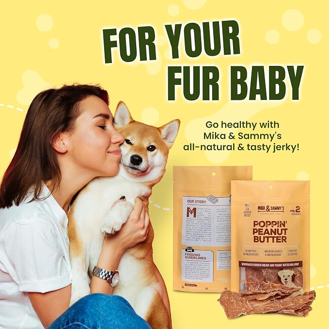 Gourmet Chicken Jerky Dog Treats -Made in USA only, Cage-Free, No Additives (Mika & Sammy's Poppin' Peanut Butter 12 oz)