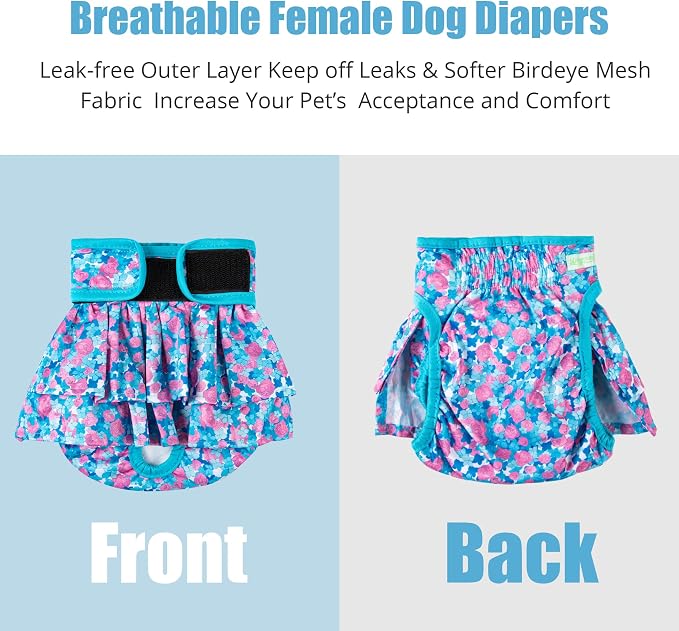 wegreeco Dog Diapers Female (3 Pack), Highly Absorbent Puppy Doggie Dog Diapers for Female Dogs Period, Washable Doggy for in Heat, Small Medium Large Size (Small Floral, Large)