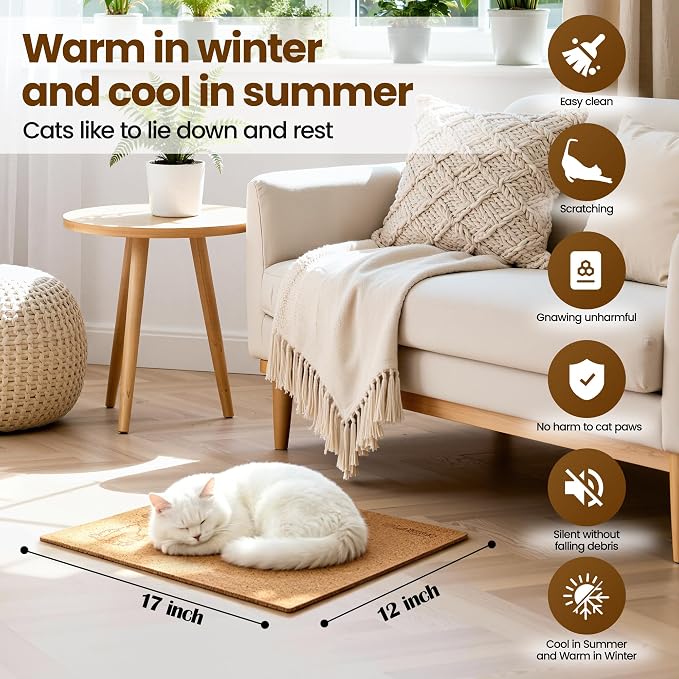 Natural Cork Cat Scratcher Art 3pcs-Cat Scratching-Cat Scratch Mats-Art Scratching Pad for Cats-Wall Cat Scratcher for Indoor Cats-Cat Wall Furniture-Cat Scratching Board for Lying