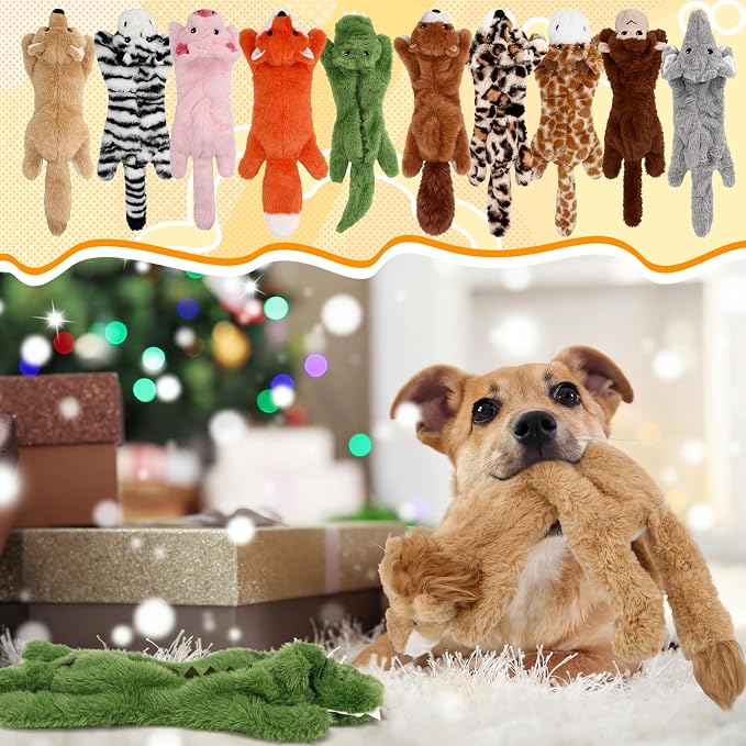Sratte 10 Pcs Soft Dog Squeaky Toys No Stuffing Crinkle Dog Toy for Aggressive Chewers Durable Plush Teething Puppy Squeak Animals Chew for Small Medium Large Pets, 10 Styles (Cute Style)