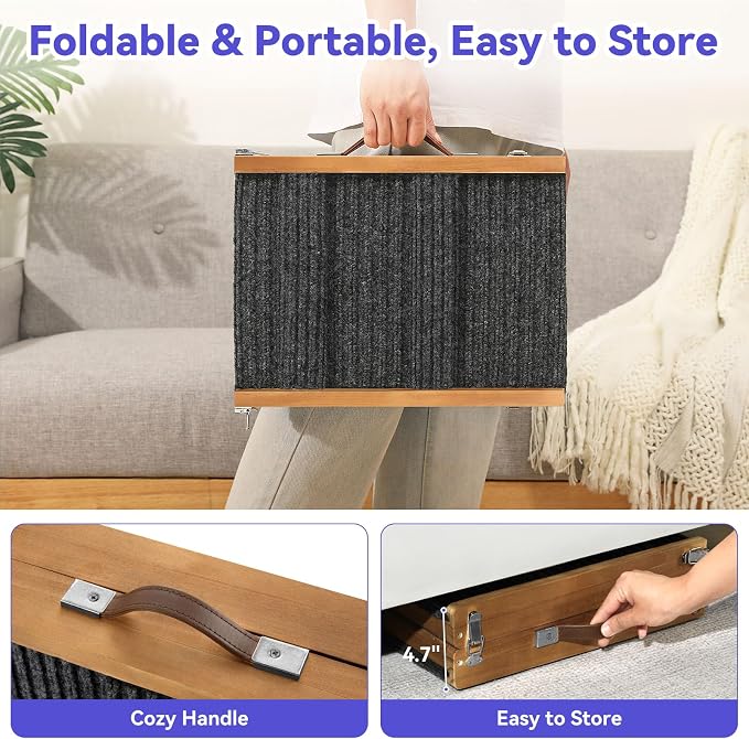 2026 Upgraded Dog Ramp for Couch, Foldable Small Dog Ramp for Sofa, 4 Adjustable Height from 13'' to 21", Portable Stable Pet Step with Non-Slip Pad, Pet Ramps Use for Couch Stairs, Walnut