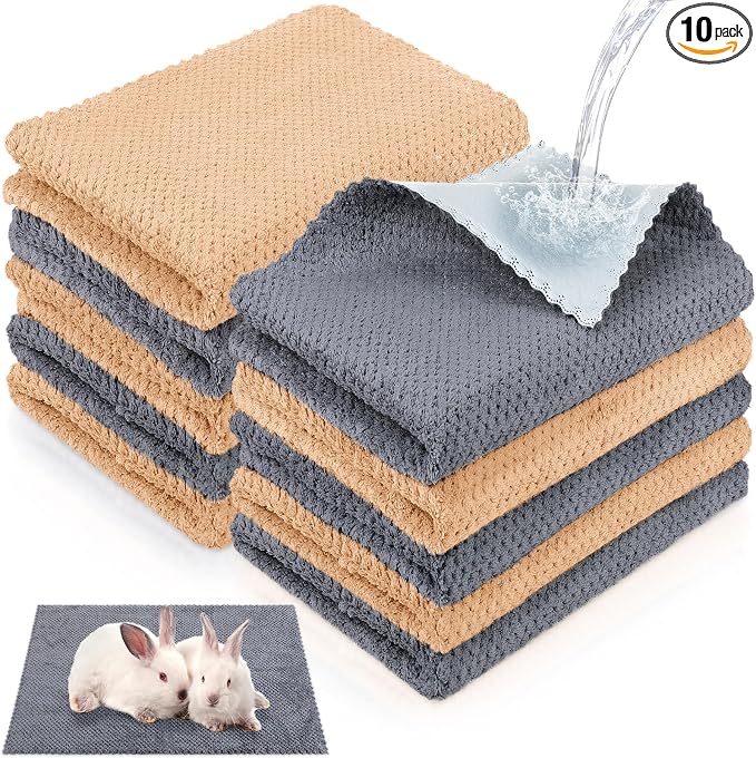 VitalCozy 10 Pcs Guinea Pig Cage Liners Washable Rat Bedding for Guinea Pigs Controlling Absorbent Waterproof Pee Pads Blanket for Rabbits Hamster Small Animal Chinchilla(Grid,18x24 Inch,Gray Coffee)