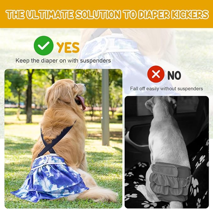 3 Pack Avont Washable Female Dog Diaper with Suspender, Reusable Girl Doggie Diapers for Small Medium Large Doggy in Heat Cycle Period Incontinence -M