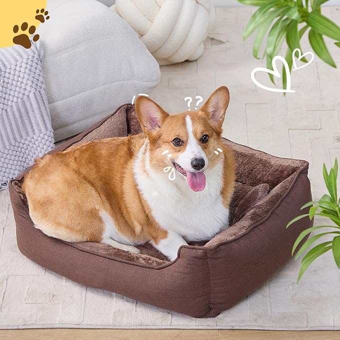 Makigued Rectangle Dog Bed for Medium Size Dog with Removable Washable Cover Pet Bed with Bolster Sides Non-Slip Bottom Pet Sofa Waterproof Lining Durable Pet Cuddler, Dark Brown, 25x 20x 6.7 in