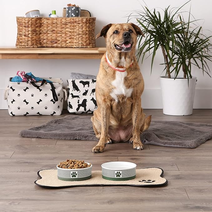 Bone Dry Paw & Patch Ceramic Pet Collection, Medium Set, 6x2, Hunter Green, 2 Piece (5742)