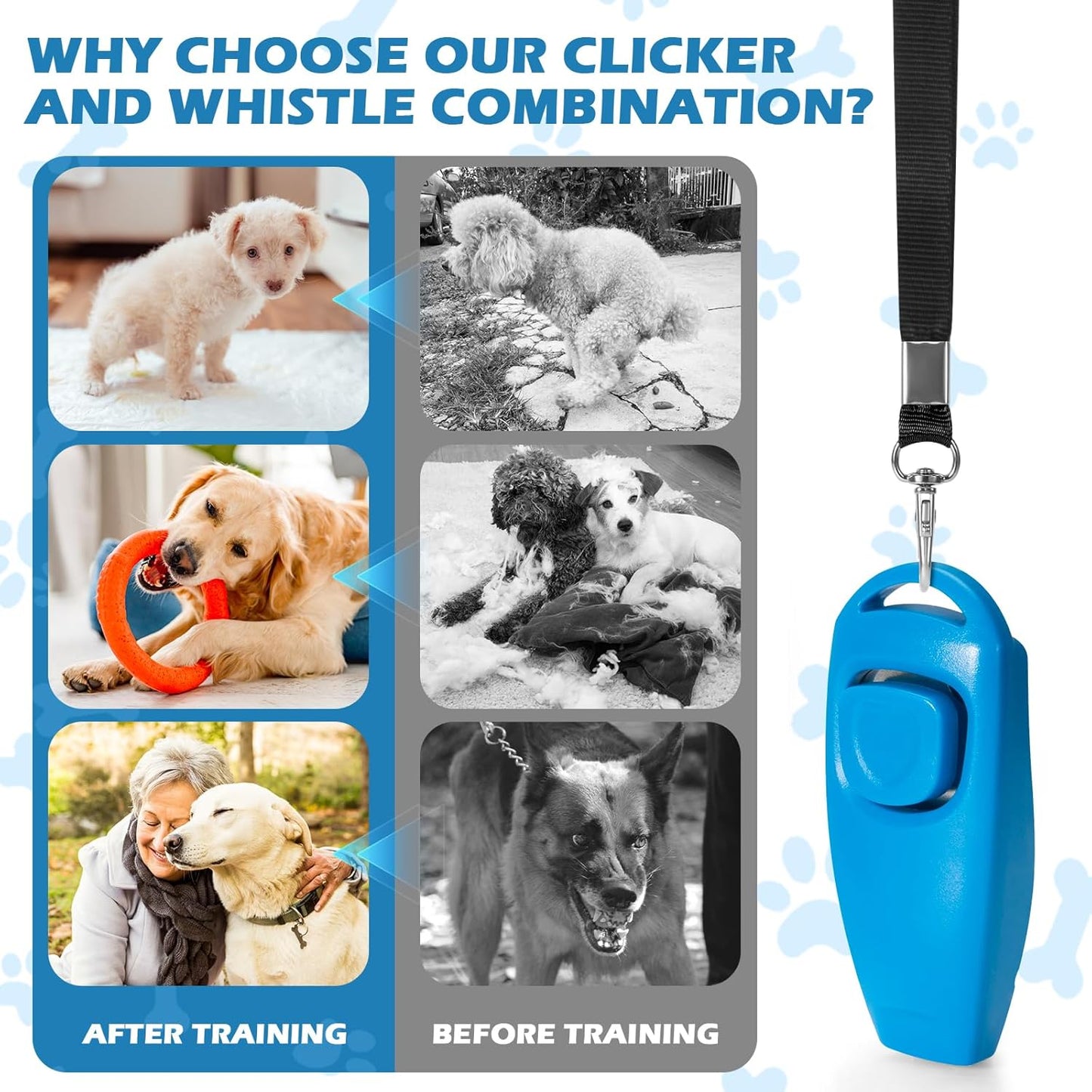 2-in-1 Dog Training Clicker Whistle for Training and Recall, Training Accessories for Puppy, Cats, Horses & Small Animals - 2 Pack with Lanyard, Reward Your Pets Efficiently(White + Light Blue)