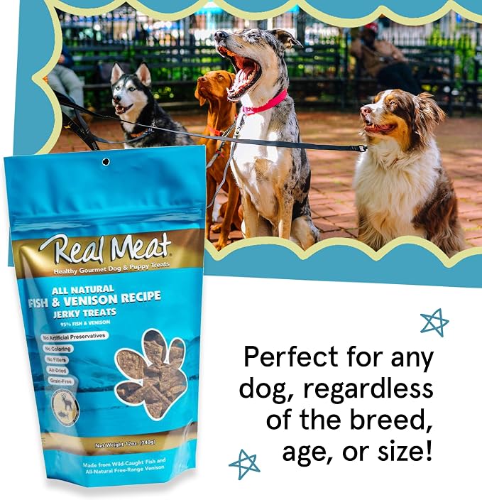 TRMC Real Meat Dog Treats - 12oz Bag of Bite-Sized Air-Dried Fish & Venison Jerky for Dogs - Grain-Free Jerky Dog Treats Made up of 95% All-Natural, Free-Range Venison & Ocean-Caught Fish