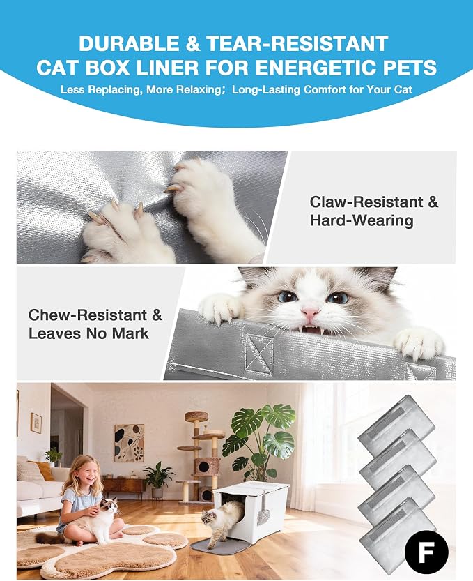4 Pack Litter Box Liners F Compatible with Modkat Litter Box, Reusable Litter Liners for Modkat Cat Litter Box Type-F with Heavy-Duty Carrying Handles