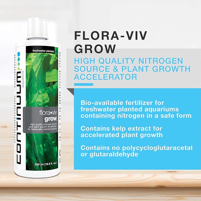 Continuum Aquatics Flora Viv Grow – Nitrogen Source and Plant Growth Accelerator for Freshwater Planted Aquariums, 250-ml