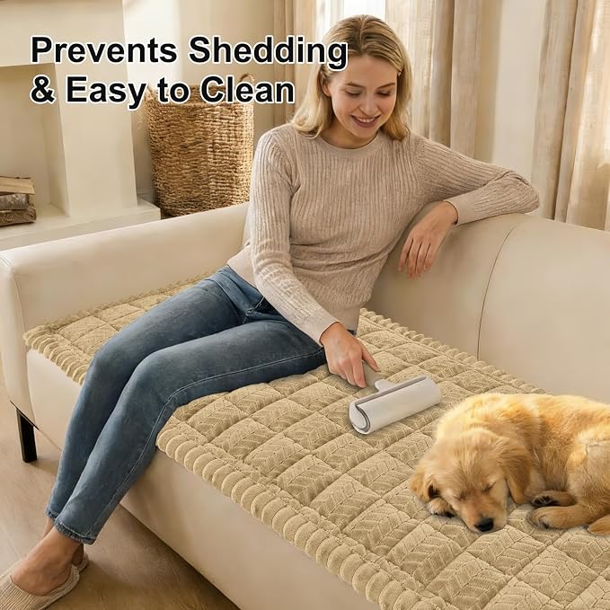 Smiry Couch Cover for Dogs, Non Slip Fuzzy Pet Sofa Covers Washable for 2-3 Cushion Couch, Soft Thick Furniture Protector for Cats Dogs, Against Fur, Dirt, Scratch Resistant (Khaki, 27.6"x59")