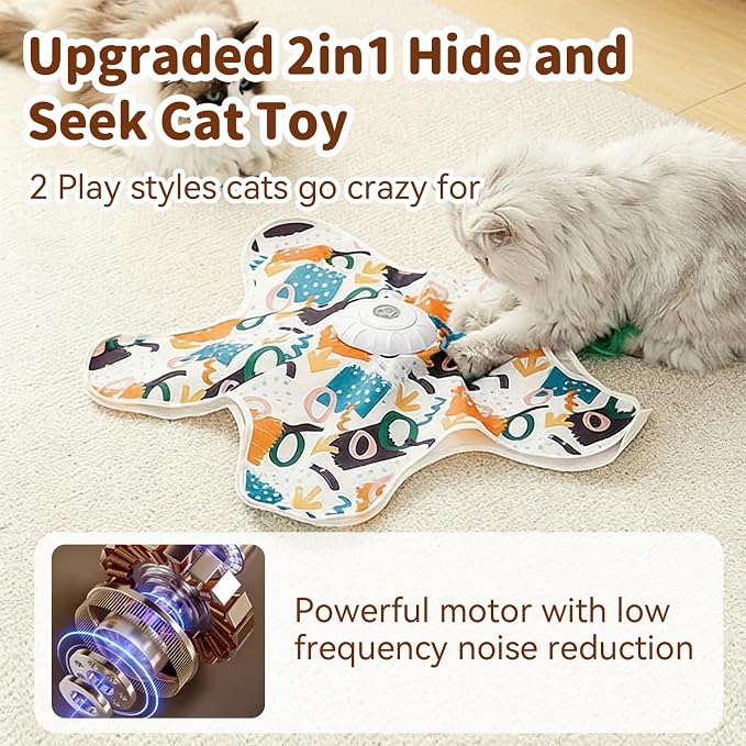 Interactive Cat Toy for Indoor Cats, Rechargeable Touch Activated Hide and Seek Cat Toys, Automatic Moving Concealed Wand Feather Toy for Bored Indoor Kitten Adult Cats, Real Bird Squeaky White