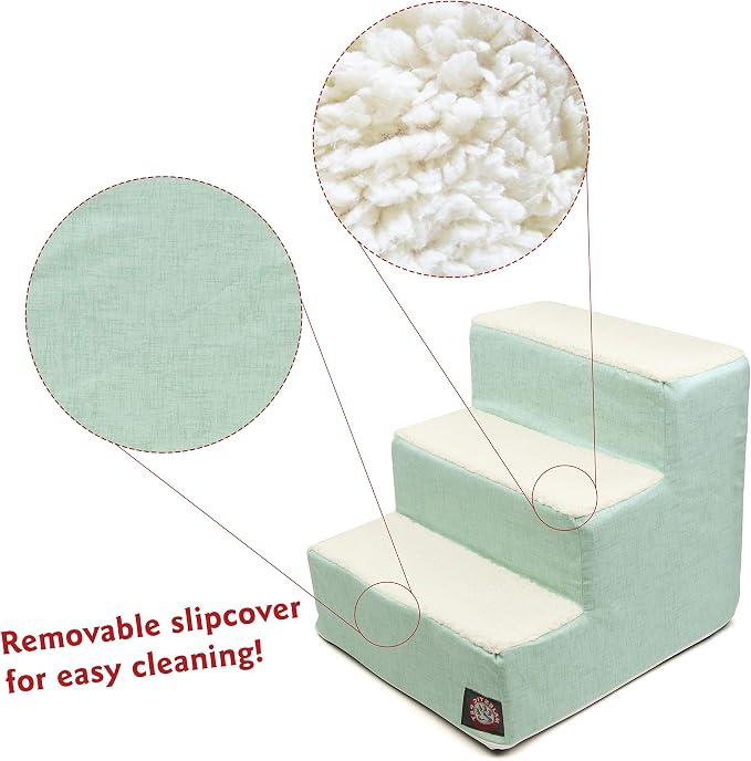 Majestic Pet 3 Step Portable Dog Stairs for Small Dogs to get on Bed Supports 25 lbs or Less – Dog Steps for High Bed with Machine Washable Cover – Pet Stairs for Cats Jackson Heathered Mint Teal