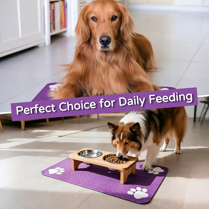 Pet Feeding Mat-Absorbent Dog Feeding Mat for Food and Water Bowl,No Stains Pet Placemat,Quick Drying Water Dispenser Mat for Dog and Cat,Easy to Clean Dog Accessories(L,Purple)