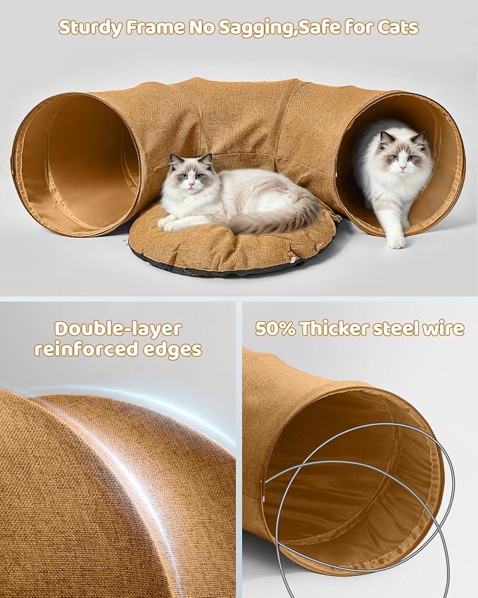 Odoland Cat Tunnels Bed for Indoor Cat with Interactive Cat Toys, Cat Tube with Washable Cushion for Small Large Cats, Round Pet Peekaboo Cave for Kitten, Adult Cats and Rabbit