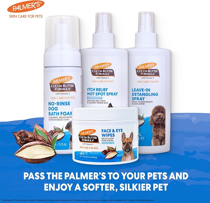 Palmer’s for Pets Face and Eye Dog Wipes with Cocoa Butter, Gentle Tear Stain and Facial Cleaning Wipes for Sensitive Areas and Daily Grooming Care, Unscented, 100 Count - 6 Pack