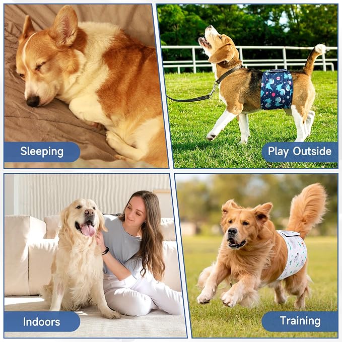 5 Pack Dog Diapers Male, High Absorbing Dog Wraps, Belly Bands for Male Dogs with Incontinence or Frequent Urination, Washable Doggie Diapers Animal S