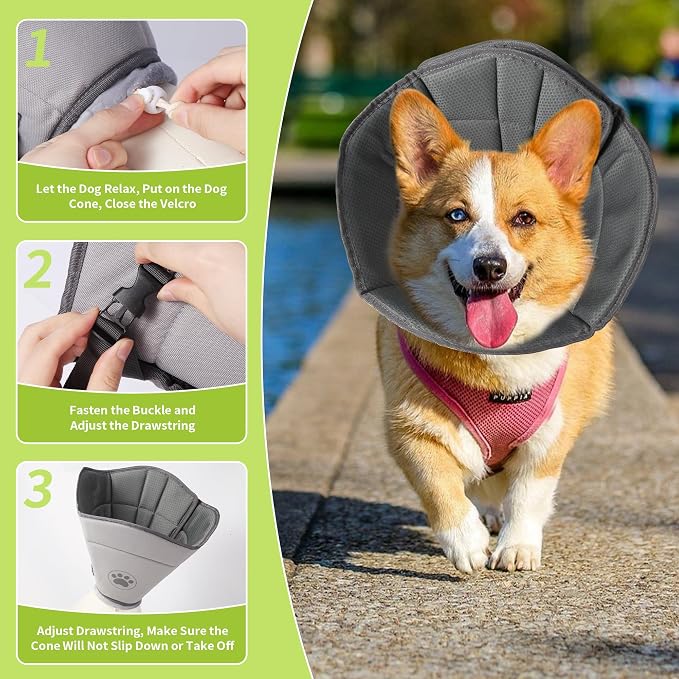 Soft Dog Cone After Surgery,Cone for Dogs to Stop Licking(Grey, XL) | Breathable material,Comfy,Elizabethan cone collar alternative,Adjustable,Soft