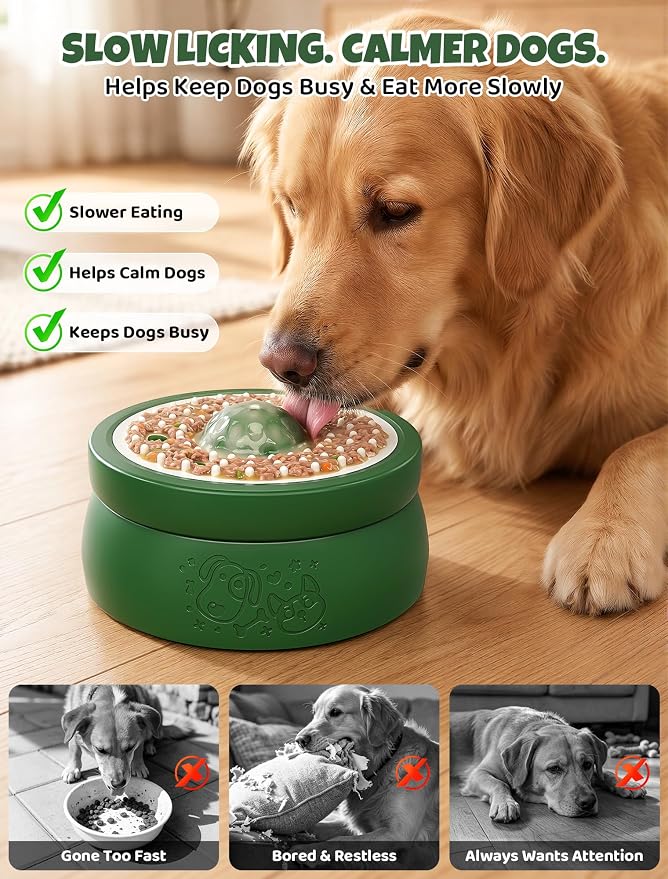 Dog Lick Bowl with Ball: ORDORA 2-in-1 Slow Feeder Dog Licking Bowl for Liquid & Thick Treat (Yogurt, Bone Broth & Supplements) - Anxiety Relief Dog Enrichment Lick Toys for Large Medium Small Dogs