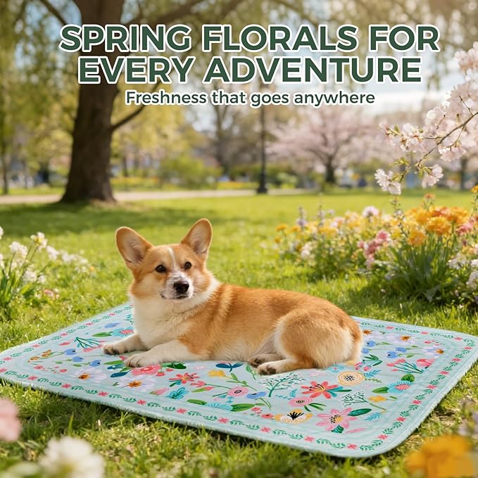 Homimp Washable Pee Pads for Dogs,2 Pack Spring Floral Reusable Puppy Pads Waterproof,Absorbent and Leakproof Dog Pee Pads,Non Slip Puppy Training Pads,Pet Mat for Floor,Whelping,Teal 36"x36"