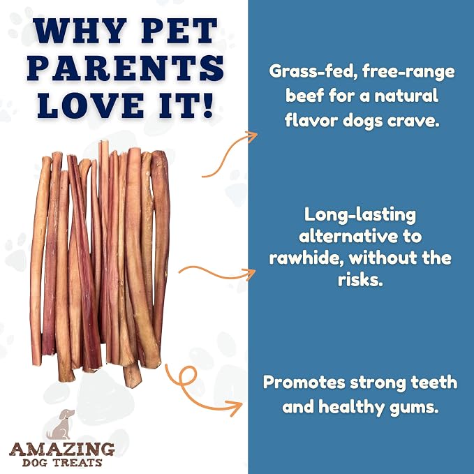 Amazing Dog Treats Bully Sticks 12 Inch - Extra Thick, Long Lasting - 5 Pcs/Pck