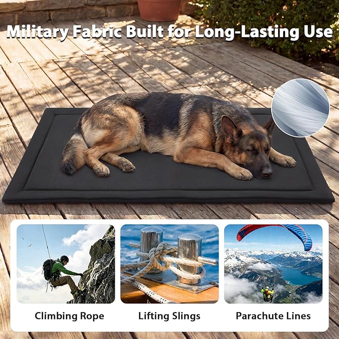 RRPETHOME Indestructible Chew Proof Dog Bed For Aggressive Chewers, Durable Tough Waterproof Dog Crate Mat Pad For Teething Puppies, Heavy Duty Outdoor Kennel Pad For Large Anxiety Dogs, Black 47"x28"