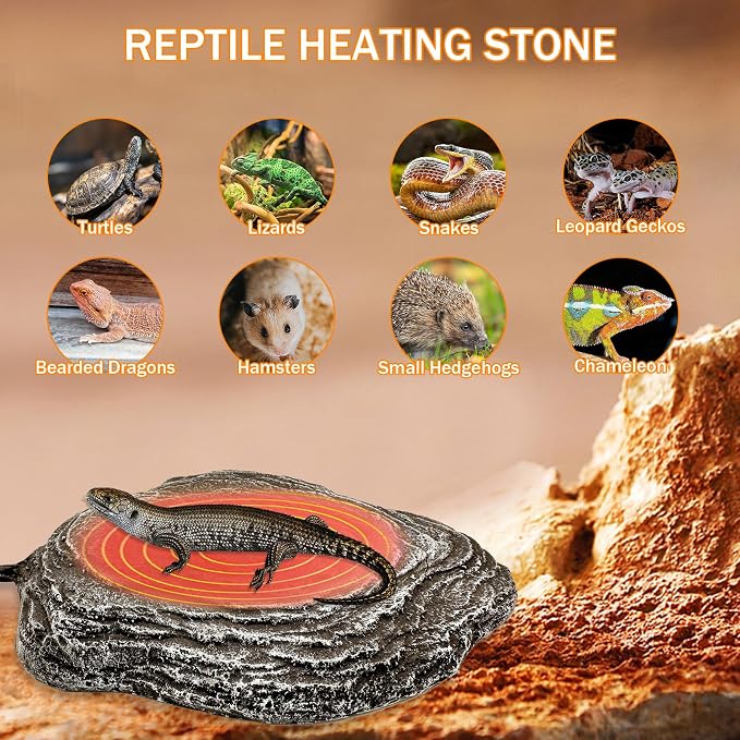Reptile Heat Rock Terrarium Tank Heating Pad Thermostatic Controlled Heated Mat Basking Platform for Bearded Dragon, Lizard, Snake, Chameleon, Turtle, Leopard Gecko