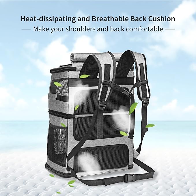 Double Cat Carrier, Cat Backpack Carrier for 2 Cats, Multi Dog Backpack, Two Cat Carrier with 7 Ventilation Windows, Built-in Frame and Support Plate, Safety Straps, Collapsible, Perfect for Travel