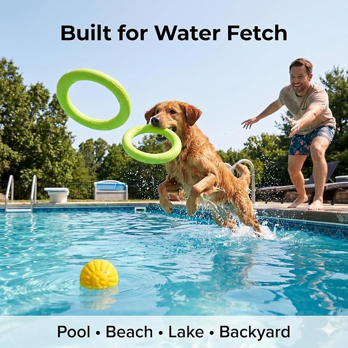 Dog Ring Ball Set Green Large Floating Fetch Toy for Large Dog | Durable EVA Dog Toy Ring and Ball Combo Set, High-Visibility Green Fetch Toys for Large Dogs