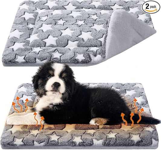 VitalCozy 2 Pack Self Warming Cat Mat Self Heating Pad Bed Reversible Machine Washable Reflects Body Heat Warm Thermal Pet Pad Crate Blanket for Feral and Indoor Cat(Star,20'' X 30'')