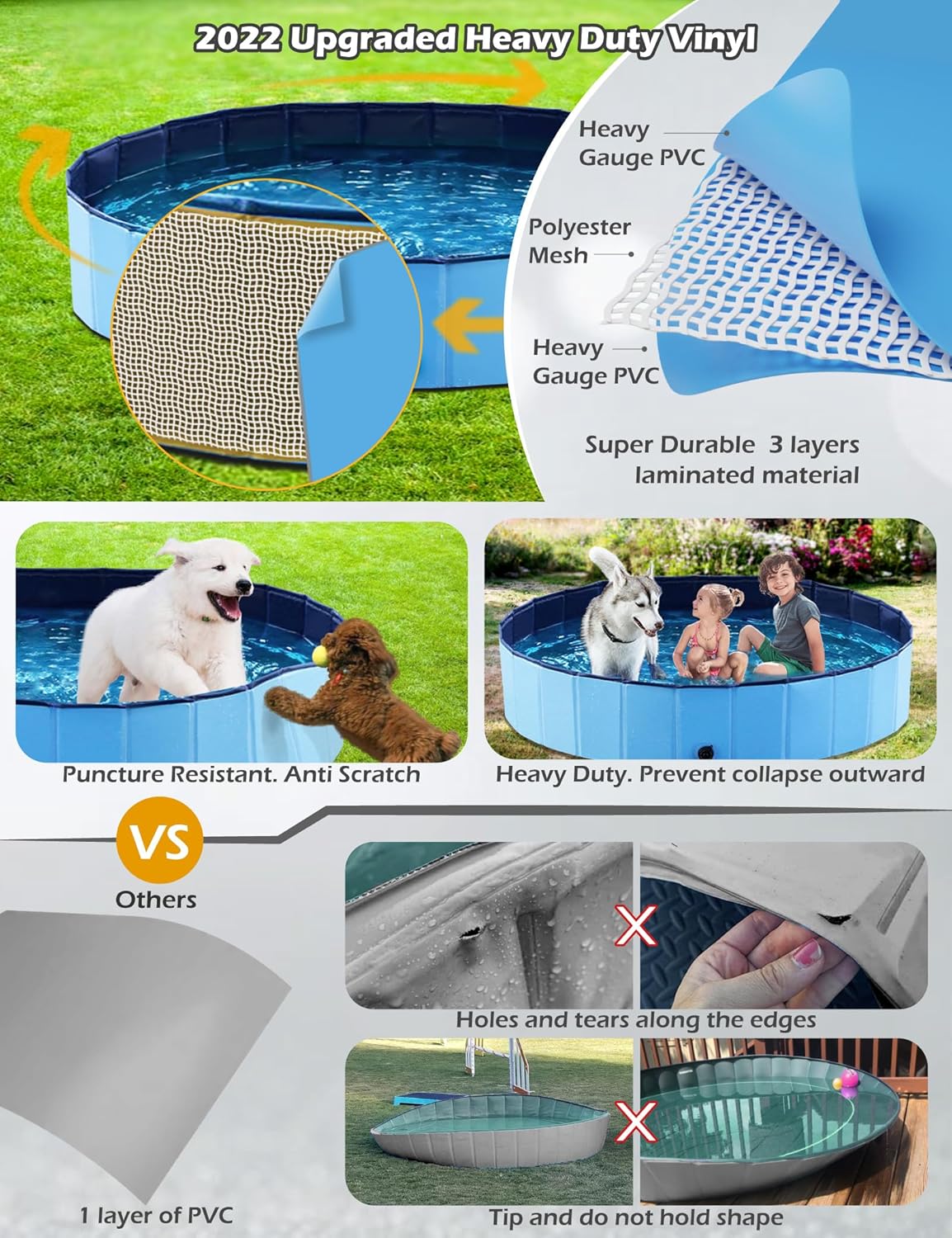 Jasonwell Foldable Dog Pool Collapsible Hard Plastic Dog Swimming Pool Portable Kiddie Pool Pet Pool Doggie Wading Pool Bath Tub for Puppy Small Medium Large Dogs Cats and Kids 87"